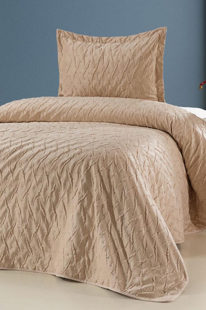 Zara Tek Kişilik Lüks Kadife Yatak Örtüsü Bej - 1