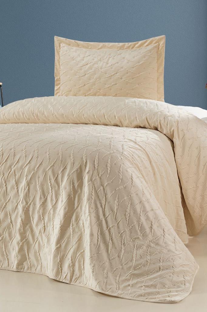 Zara Tek Kişilik Lüks Kadife Yatak Örtüsü Ekru - 1