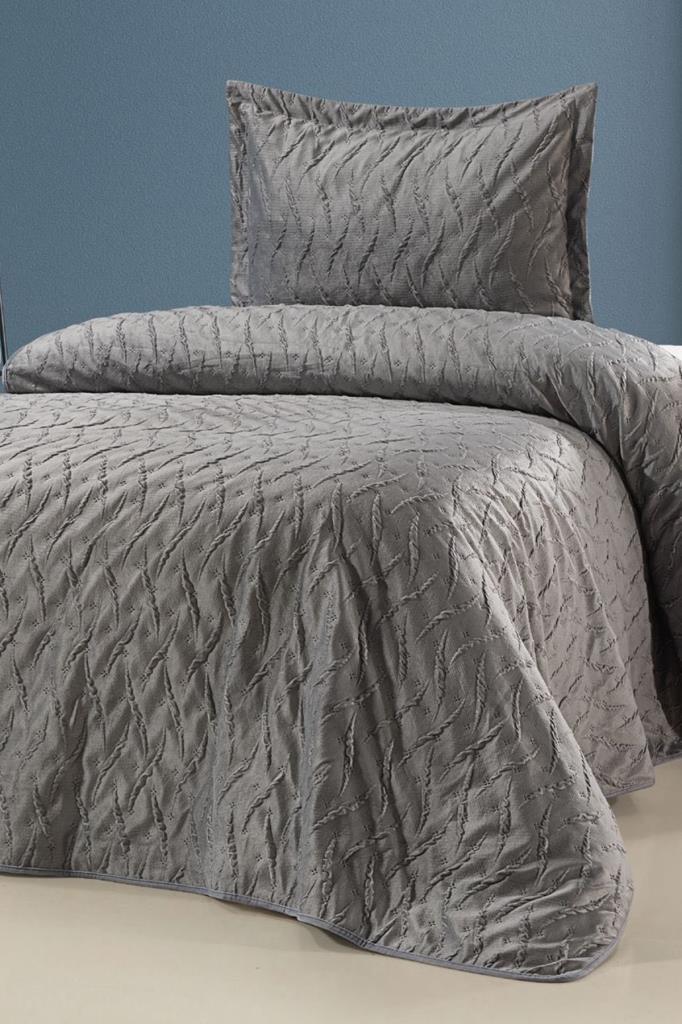 Zara Tek Kişilik Lüks Kadife Yatak Örtüsü Gri - 1