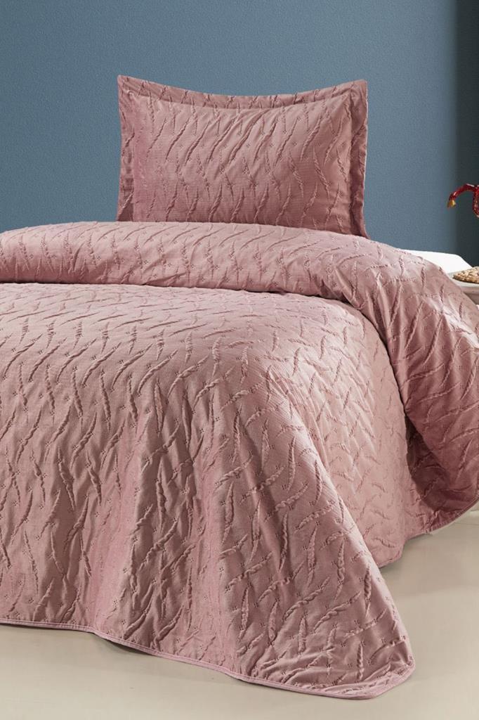 Zara Tek Kişilik Lüks Kadife Yatak Örtüsü Gül Kurusu - 1