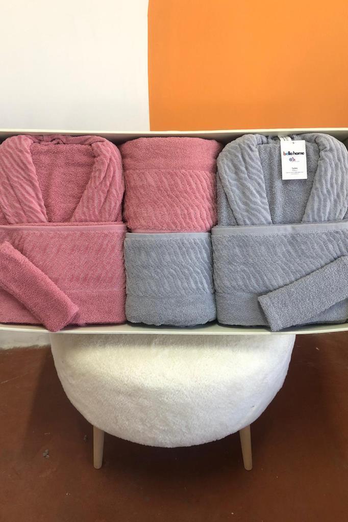 Zebra 8 Parça Aile Bornoz Takımı Gül Kurusu - Gri - 1