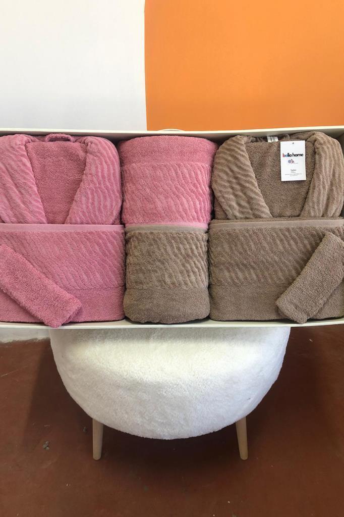 Zebra 8 Parça Aile Bornoz Takımı Gül Kurusu - Kahve - 1