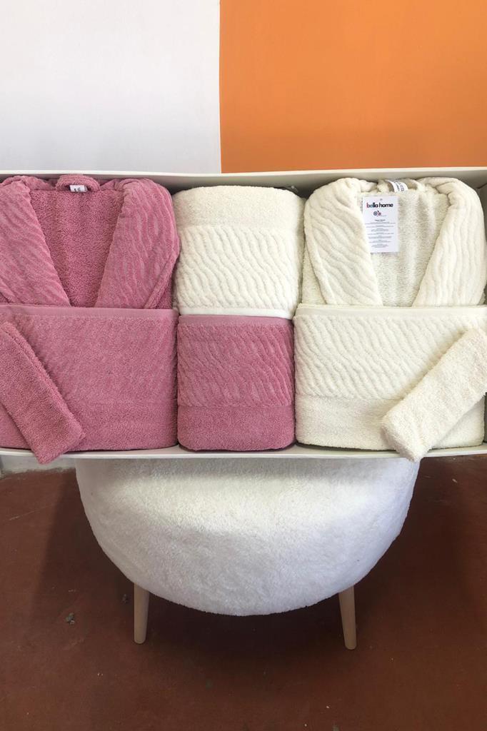 Zebra 8 Parça Aile Bornoz Takımı Gül Kurusu - Krem - 1