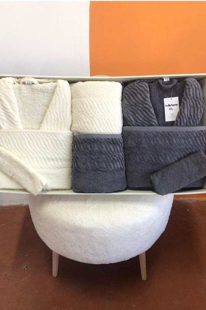 Zebra 8 Parça Aile Bornoz Takımı Krem - Antrasit - 1