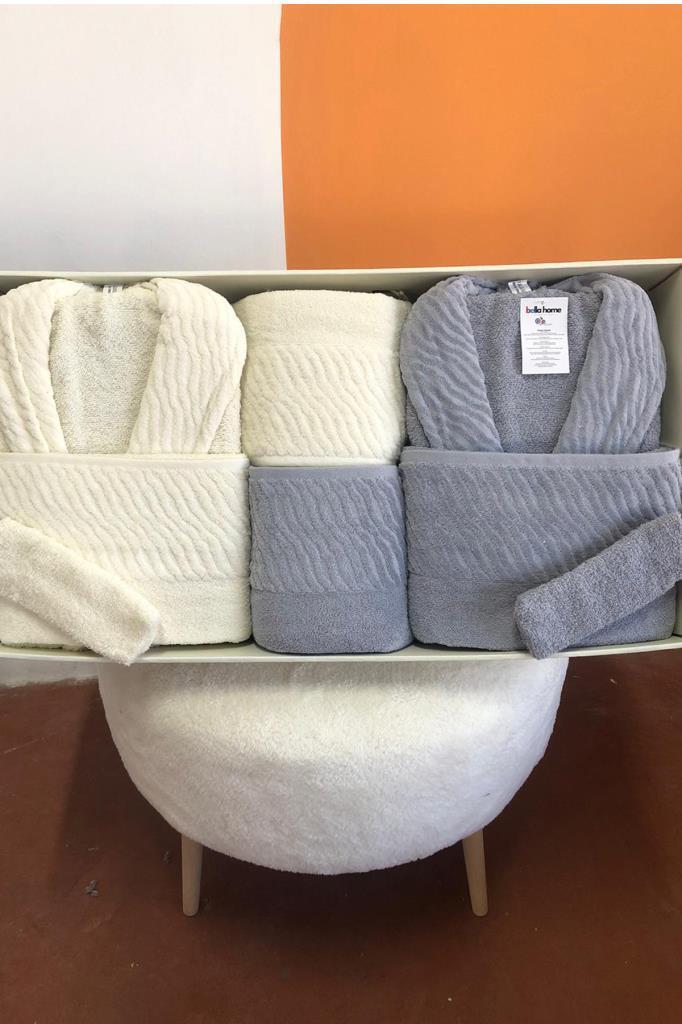 Zebra 8 Parça Aile Bornoz Takımı Krem - Gri - 1