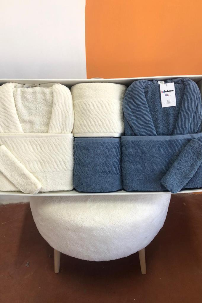 Zebra 8 Parça Aile Bornoz Takımı Krem - İndigo - 1