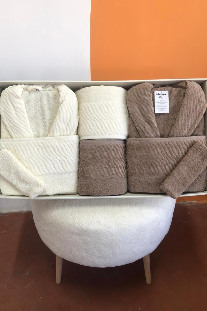 Zebra 8 Parça Aile Bornoz Takımı Krem - Kahve - 1