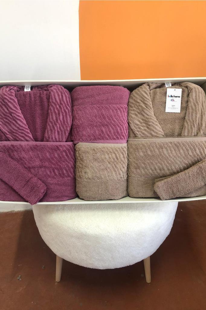 Zebra 8 Parça Aile Bornoz Takımı Mürdüm - Kahve - 1