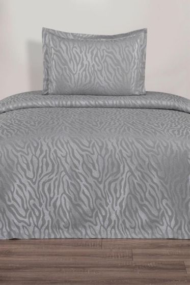 Zebra Jakarlı Tek Kişilik Yatak Örtüsü Gri - Çeyiz Diyarı