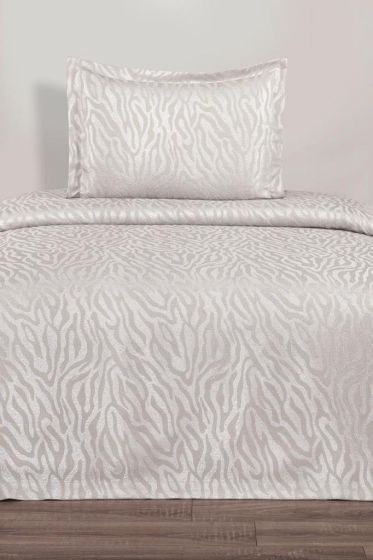 Zebra Jakarlı Tek Kişilik Yatak Örtüsü Krem - Çeyiz Diyarı