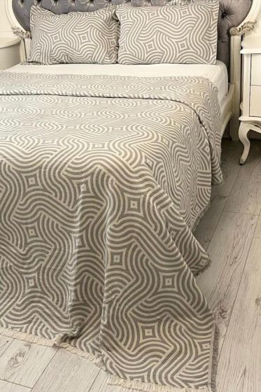 Zebra Müslin Çift Kişilik Saçaklı Pike Takımı 230x250 Gri - Çeyiz Diyarı