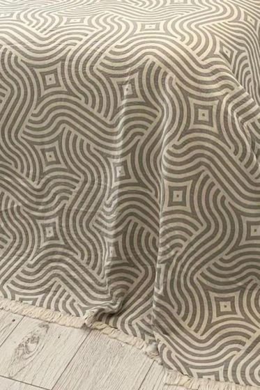 Zebra Müslin Çift Kişilik Saçaklı Pike Takımı 230x250 Gri - Çeyiz Diyarı (1)
