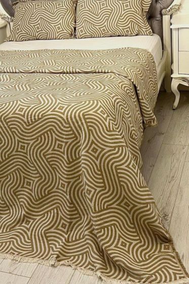 Zebra Müslin Çift Kişilik Saçaklı Pike Takımı 230x250 Kahve - Çeyiz Diyarı