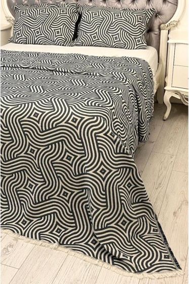 Zebra Müslin Çift Kişilik Saçaklı Pike Takımı 230x250 Lacivert - Çeyiz Diyarı