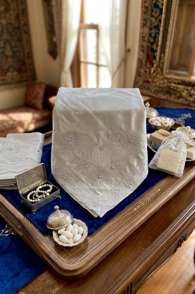 Ziynet Bohça Dört Köşe Güpürlü 100x100 cm Gri - 1
