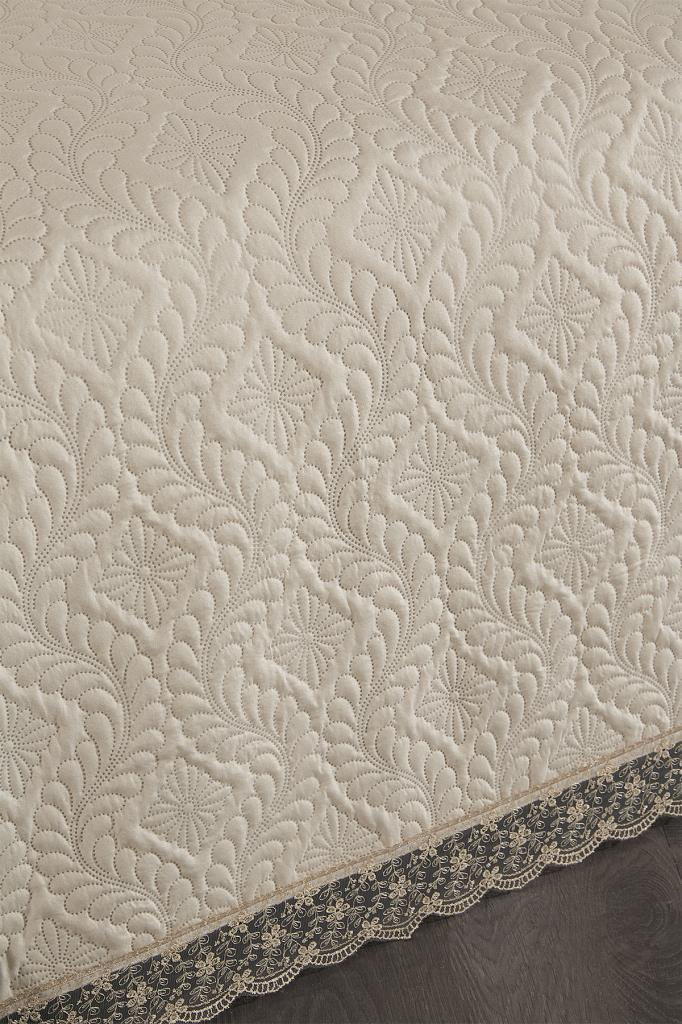 Zoya Dantelli Kapitoneli Ultrasonik Çift Kişilik Yatak Örtüsü Bej - 3