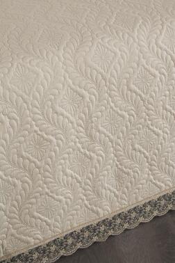 Zoya Dantelli Kapitoneli Ultrasonik Çift Kişilik Yatak Örtüsü Bej - 3
