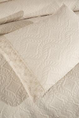 Zoya Dantelli Kapitoneli Ultrasonik Çift Kişilik Yatak Örtüsü Bej - 7