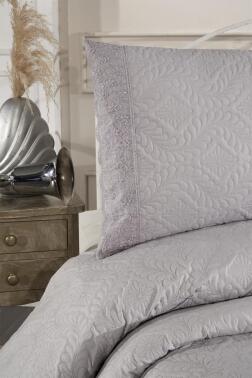 Zoya Dantelli Kapitoneli Ultrasonik Çift Kişilik Yatak Örtüsü Gri - 2
