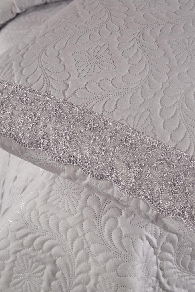 Zoya Dantelli Kapitoneli Ultrasonik Çift Kişilik Yatak Örtüsü Gri - 4