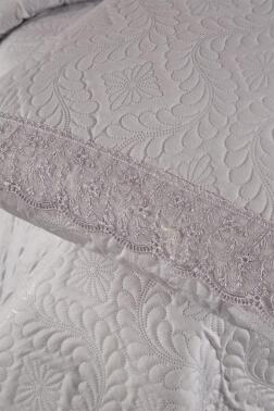 Zoya Dantelli Kapitoneli Ultrasonik Çift Kişilik Yatak Örtüsü Gri - 4