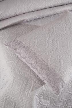 Zoya Dantelli Kapitoneli Ultrasonik Çift Kişilik Yatak Örtüsü Gri - 5