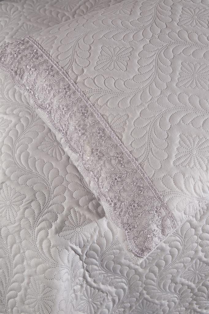 Zoya Dantelli Kapitoneli Ultrasonik Çift Kişilik Yatak Örtüsü Gri - 6