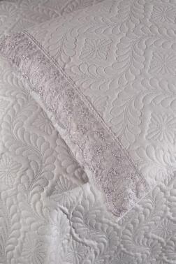 Zoya Dantelli Kapitoneli Ultrasonik Çift Kişilik Yatak Örtüsü Gri - 6