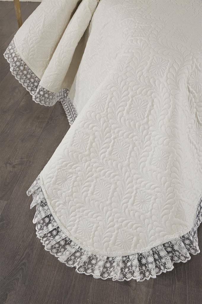 Zoya Dantelli Kapitoneli Ultrasonik Çift Kişilik Yatak Örtüsü Krem - 2