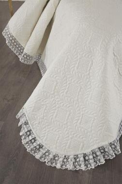 Zoya Dantelli Kapitoneli Ultrasonik Çift Kişilik Yatak Örtüsü Krem - 2