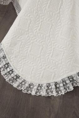 Zoya Dantelli Kapitoneli Ultrasonik Çift Kişilik Yatak Örtüsü Krem - 3