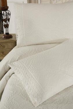 Zoya Dantelli Kapitoneli Ultrasonik Çift Kişilik Yatak Örtüsü Krem - 6