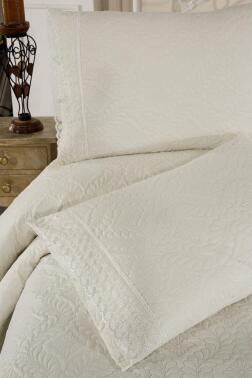 Zoya Dantelli Kapitoneli Ultrasonik Çift Kişilik Yatak Örtüsü Krem - 7