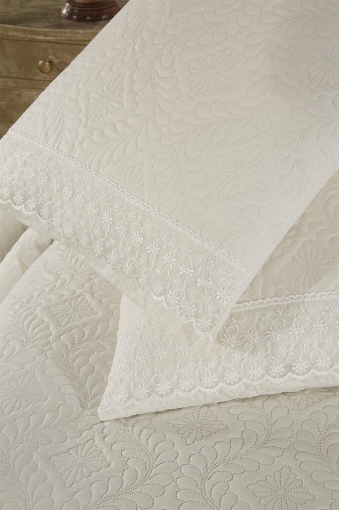 Zoya Dantelli Kapitoneli Ultrasonik Çift Kişilik Yatak Örtüsü Krem - 8