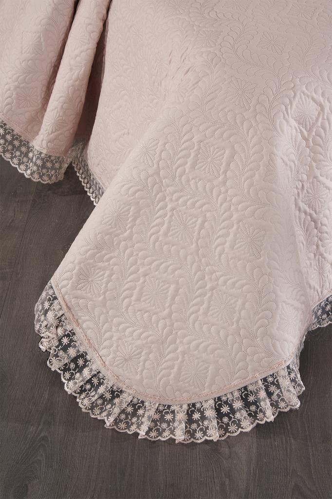 Zoya Dantelli Kapitoneli Ultrasonik Çift Kişilik Yatak Örtüsü Pudra - 2