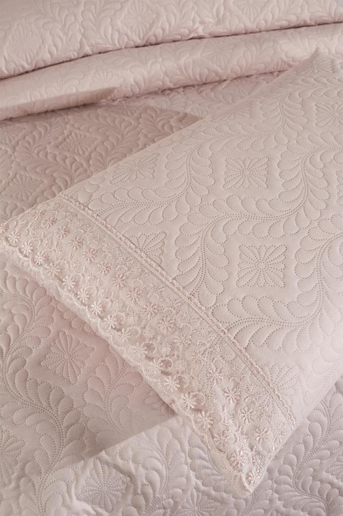 Zoya Dantelli Kapitoneli Ultrasonik Çift Kişilik Yatak Örtüsü Pudra - 3