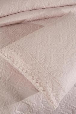 Zoya Dantelli Kapitoneli Ultrasonik Çift Kişilik Yatak Örtüsü Pudra - 3