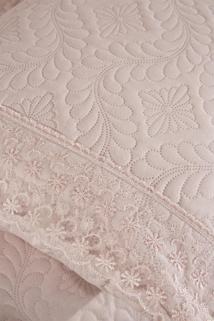 Zoya Dantelli Kapitoneli Ultrasonik Çift Kişilik Yatak Örtüsü Pudra - 4