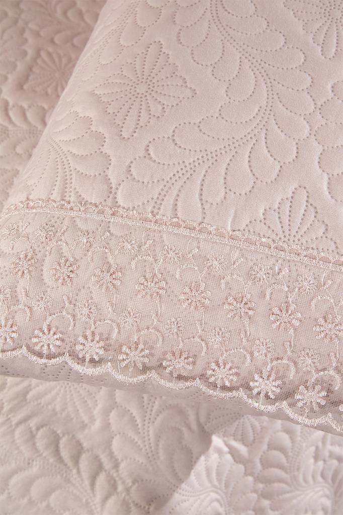 Zoya Dantelli Kapitoneli Ultrasonik Çift Kişilik Yatak Örtüsü Pudra - 5