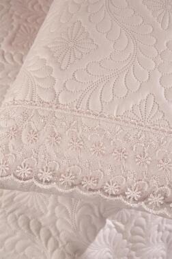 Zoya Dantelli Kapitoneli Ultrasonik Çift Kişilik Yatak Örtüsü Pudra - 5
