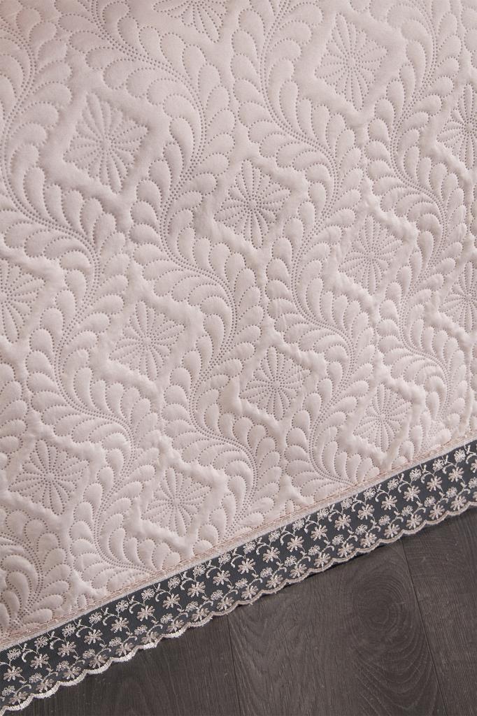 Zoya Dantelli Kapitoneli Ultrasonik Çift Kişilik Yatak Örtüsü Pudra - 6
