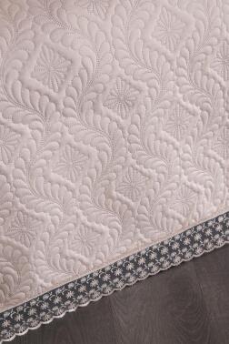 Zoya Dantelli Kapitoneli Ultrasonik Çift Kişilik Yatak Örtüsü Pudra - 6