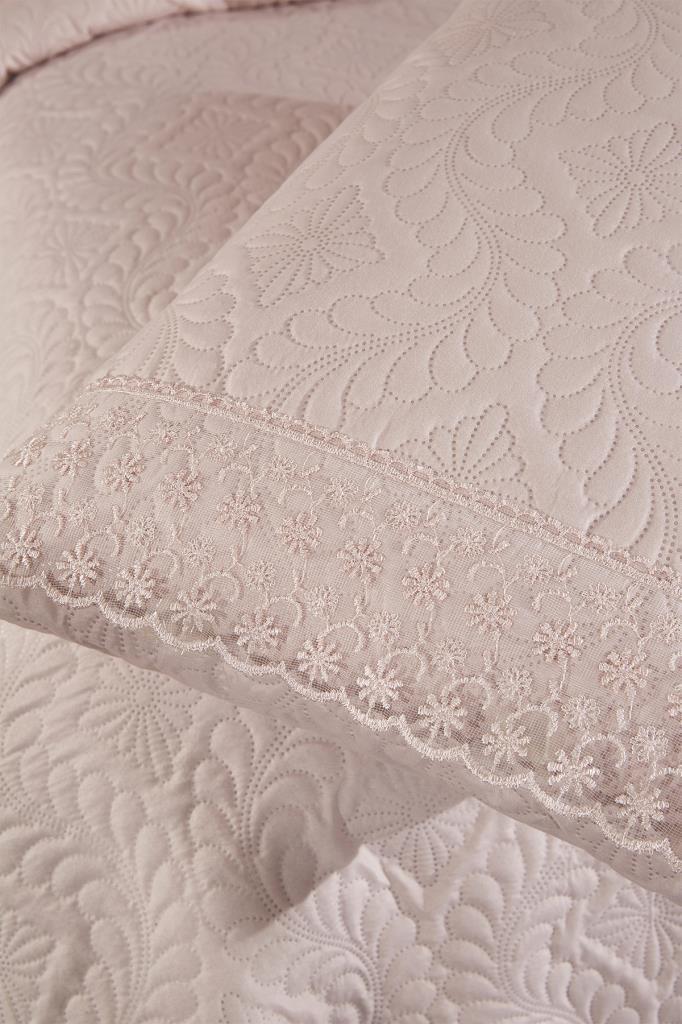 Zoya Dantelli Kapitoneli Ultrasonik Çift Kişilik Yatak Örtüsü Pudra - 7