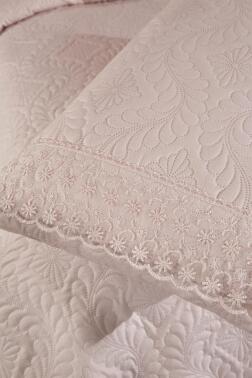 Zoya Dantelli Kapitoneli Ultrasonik Çift Kişilik Yatak Örtüsü Pudra - 7