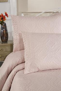 Zoya Dantelli Kapitoneli Ultrasonik Çift Kişilik Yatak Örtüsü Pudra - 8